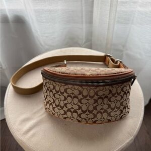 Coach Brown and Tan Signature Belt Bag